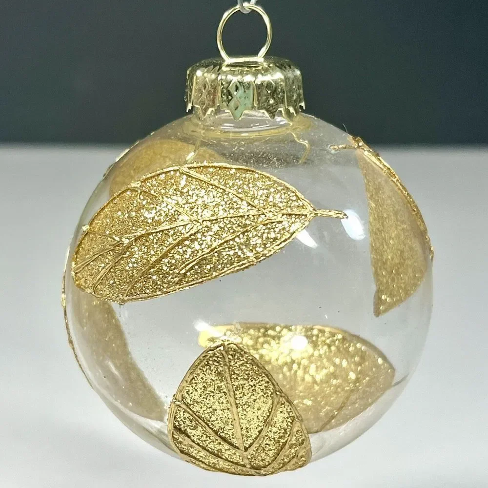 Vintage 2001 Gold Leaf Decorated Glass Ornaments Round Target Original Box Set 4